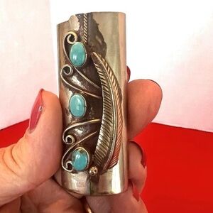 Beautiful vintage metal BIC lighter case, holder, sheath turquoise and silver